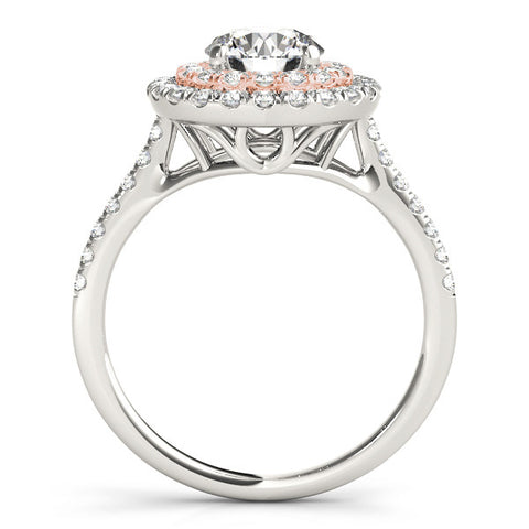 Rose gold Double Halo Round Diamond Pave Band with Four-Prong Setting