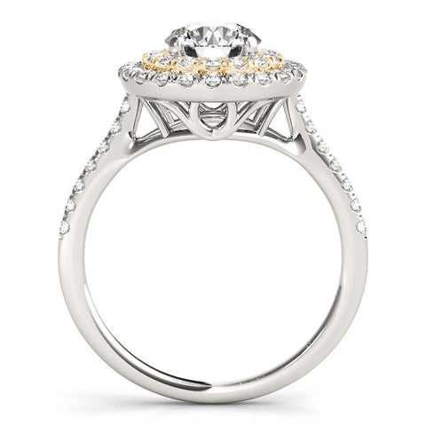 Yellow gold Double Halo Round Diamond Pave Band with Four-Prong Setting