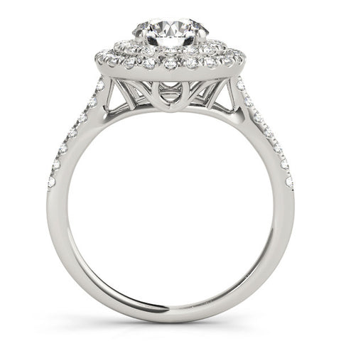 White gold Double Halo Round Diamond Pave Band with Four-Prong Setting