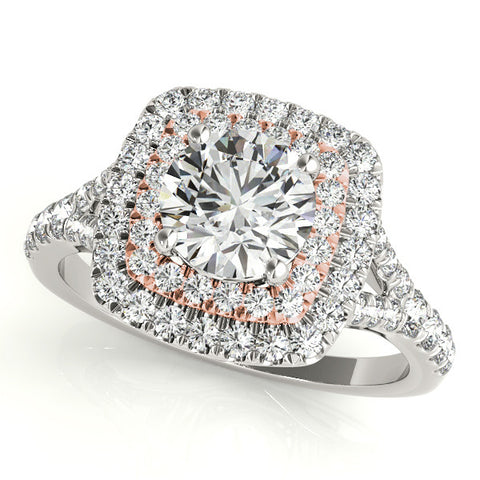 Rose gold Double Halo Round Cut Pave Split Shank Prong Set Ring