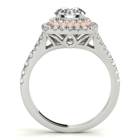 Rose gold Double Halo Round Cut Pave Split Shank Prong Set Ring