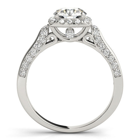 White gold Cushion Halo Round Diamond Twist Band with Four-Prong Setting
