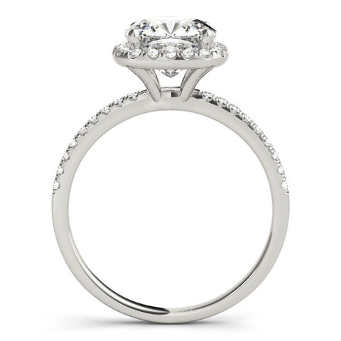 White gold Cushion Cut Halo Diamond Engagement Ring with Pave Band and Four-Prong Setting