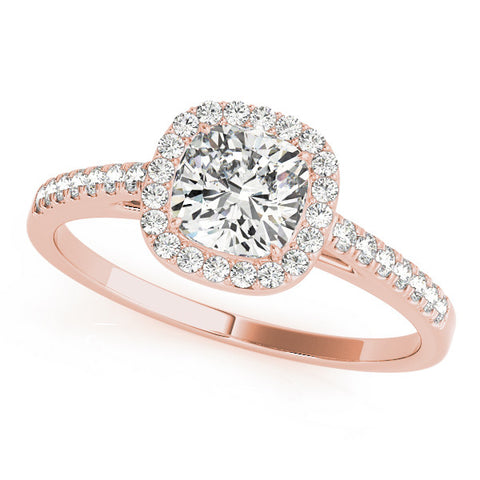 Rose gold Cushion Halo Pave Diamond Engagement Ring with Four-Prong Setting