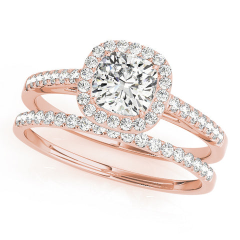 Rose gold Cushion Halo Pave Diamond Engagement Ring with Four-Prong Setting