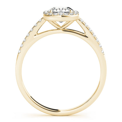 Yellow gold Cushion Halo Pave Diamond Engagement Ring with Four-Prong Setting