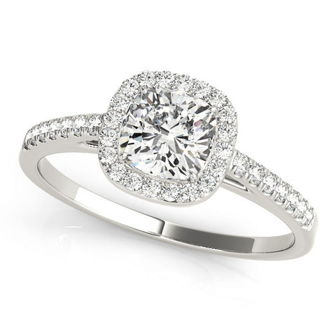 White gold Cushion Halo Pave Diamond Engagement Ring with Four-Prong Setting