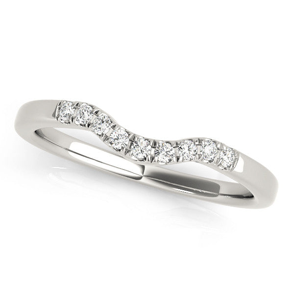 White gold Round Diamond Curved Pavé Wedding Band 1