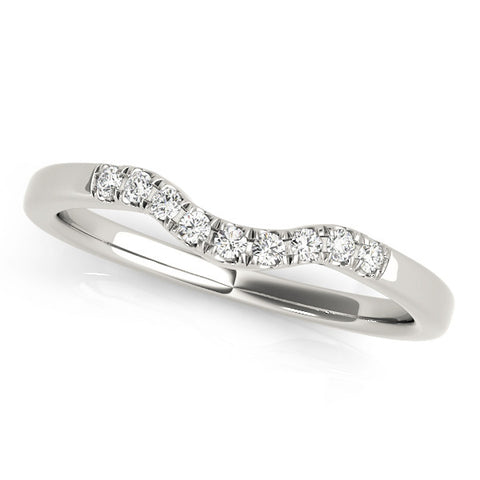 White gold Round Diamond Curved Pavé Wedding Band 1