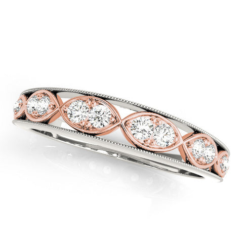 White gold Round Diamond Marquise Milgrain Two-Tone Prong Set Band 1