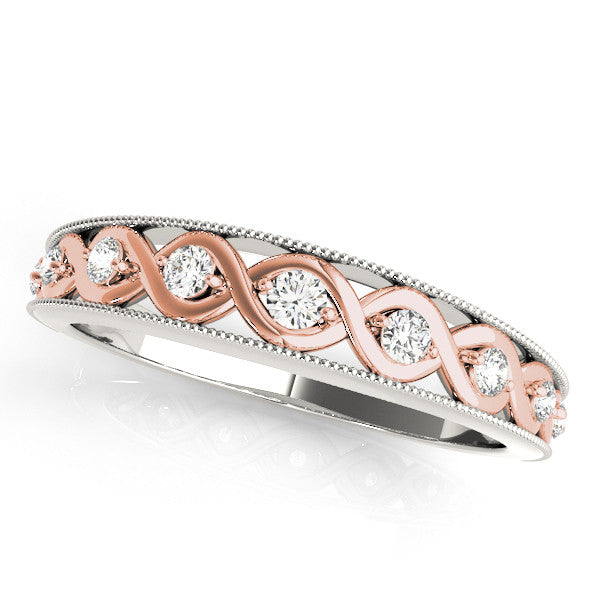 White gold Round Diamond Twist Milgrain Band with Bezel Setting 1
