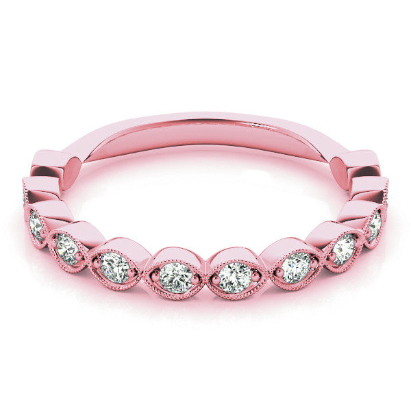 Rose gold Milgrain Marquise Diamond Eternity Band with Bezel Setting 2