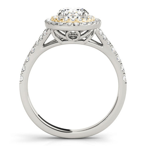 Yellow gold Double Halo Oval Cut Split Shank Diamond Ring with Four-Prong Setting