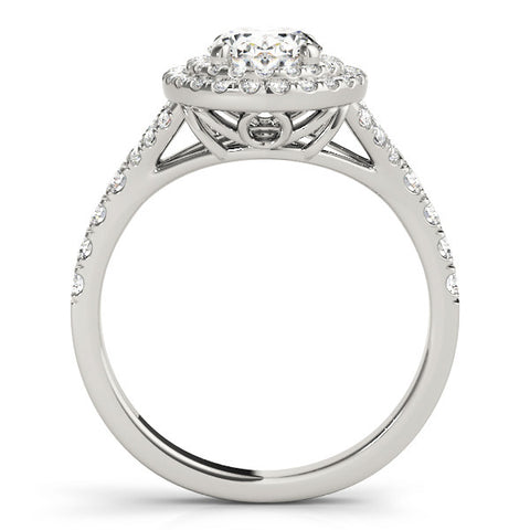 White gold Double Halo Oval Cut Split Shank Diamond Ring with Four-Prong Setting