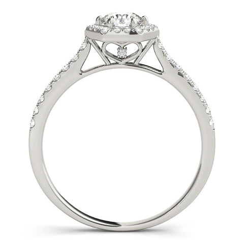 White gold Hexagonal Halo Round Diamond Pavé Band with Four-Prong Setting