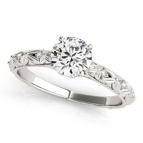 White gold Round Solitaire Floral Milgrain Engagement Ring
