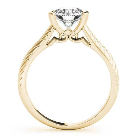 Yellow gold Round Solitaire Diamond Ring with Textured Band and Tension Prong Setting