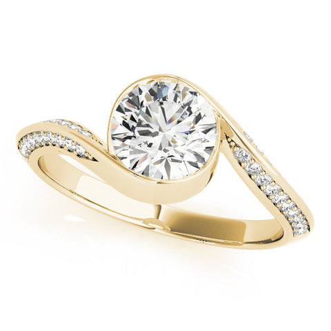 Yellow gold Bezel Set Round Solitaire Twist Band Engagement Ring