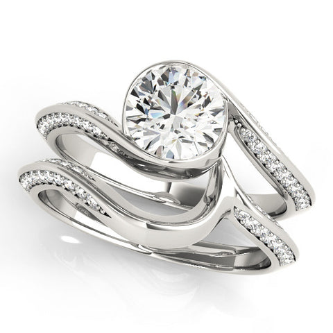 White gold Bezel Set Round Solitaire Twist Band Engagement Ring