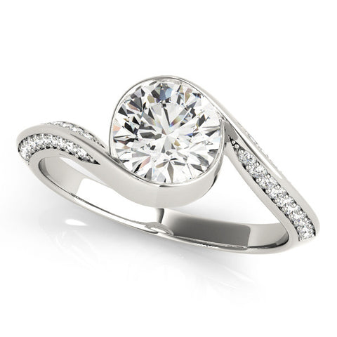 White gold Bezel Set Round Solitaire Twist Band Engagement Ring