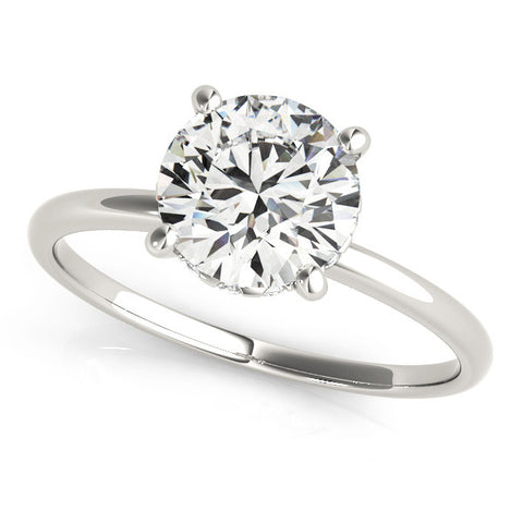 White gold Round Solitaire Diamond Ring with Prong Setting and Plain Band