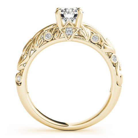 Yellow gold Round Solitaire Diamond Leaf Vine Band with Prong Setting