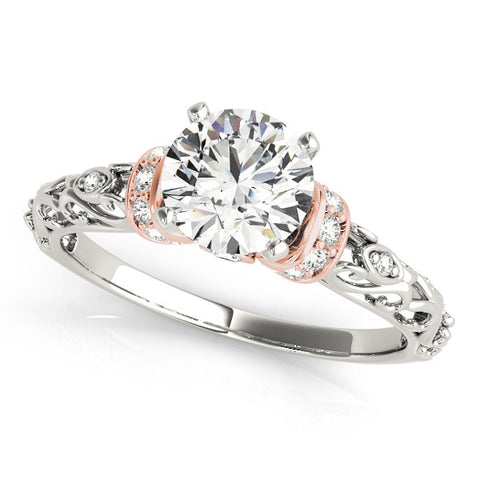 Rose gold Round Solitaire Diamond Ring with Filigree Band and Four-Prong Setting