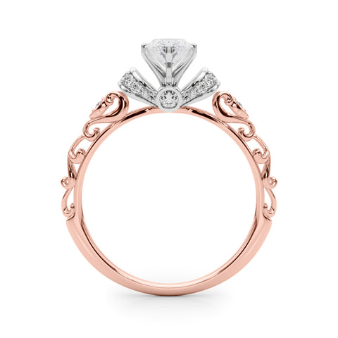 Rose gold Marquise Solitaire Diamond Ring with Filigree Band and Four-Prong Setting