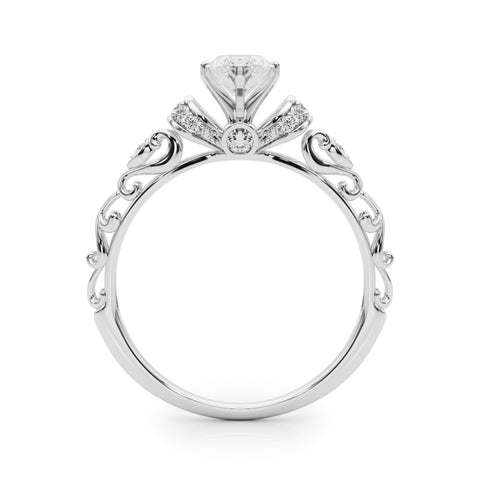 White gold Marquise Solitaire Diamond Ring with Filigree Band and Four-Prong Setting