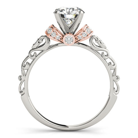 Rose gold Round Solitaire Diamond Ring with Filigree Band and Four-Prong Setting