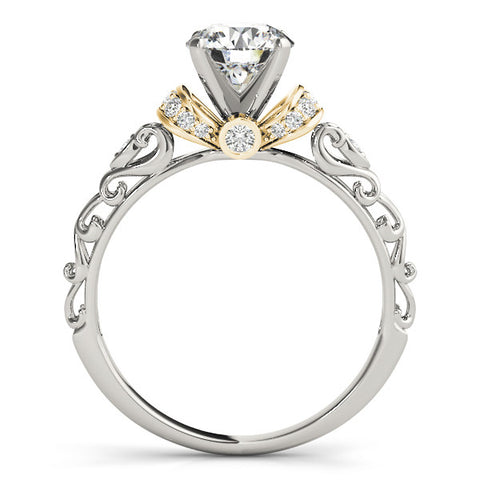 Yellow gold Round Solitaire Diamond Ring with Filigree Band and Four-Prong Setting