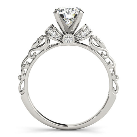 White gold Round Solitaire Diamond Ring with Filigree Band and Four-Prong Setting