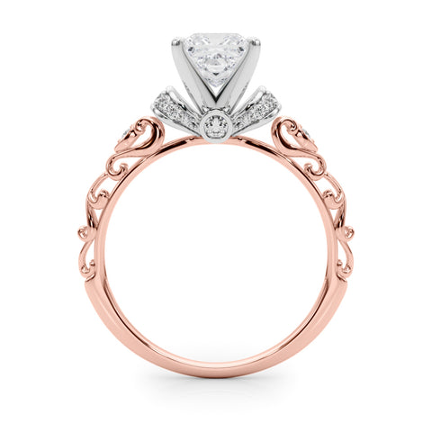 Rose gold Princess Solitaire Diamond Ring with Filigree Band and Four-Prong Setting