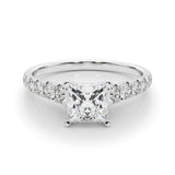 18K White Gold 3.03 Carat F VS1 Princess Cut Diamond Solitaire with Pave Band and Four-Prong Setting