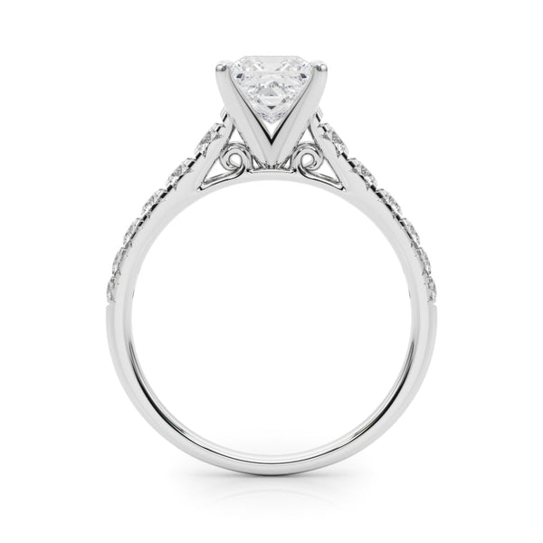 18K White Gold 3.03 Carat F VS1 Princess Cut Diamond Solitaire with Pave Band and Four-Prong Setting