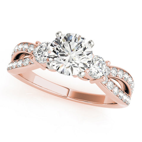 Rose gold Three-Stone Round Cut Diamond Twist Band with Prong Setting