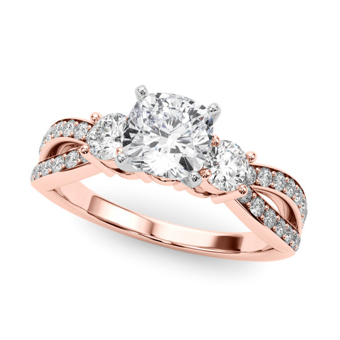 Rose gold Three-Stone Cushion Cut Diamond Twist Band with Prong Setting