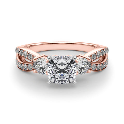 Rose gold Three-Stone Cushion Cut Diamond Twist Band with Prong Setting