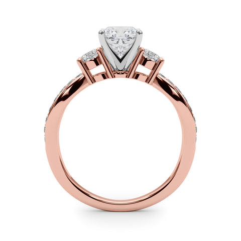 Rose gold Three-Stone Cushion Cut Diamond Twist Band with Prong Setting