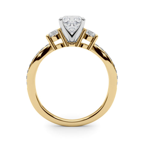 Yellow gold Three-Stone Cushion Cut Diamond Twist Band with Prong Setting