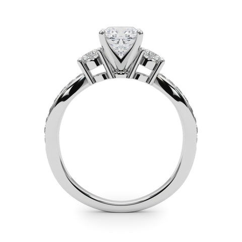 White gold Three-Stone Cushion Cut Diamond Twist Band with Prong Setting