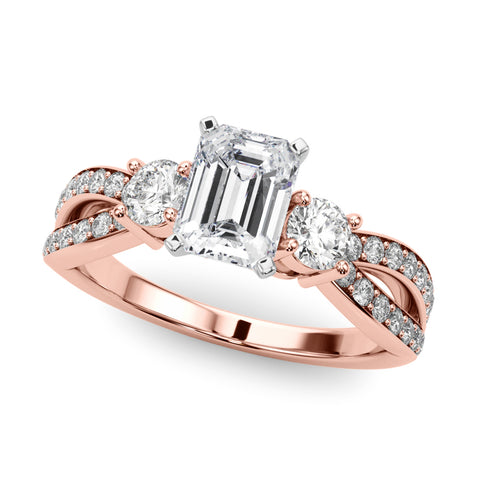 Rose gold Three-Stone Emerald Cut Diamond Twist Band with Prong Setting