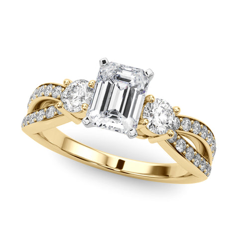 Yellow gold Three-Stone Emerald Cut Diamond Twist Band with Prong Setting