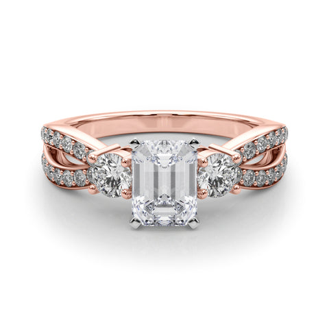 Rose gold Three-Stone Emerald Cut Diamond Twist Band with Prong Setting