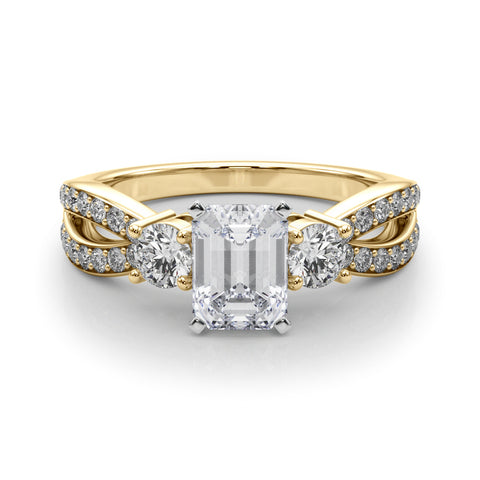 Yellow gold Three-Stone Emerald Cut Diamond Twist Band with Prong Setting