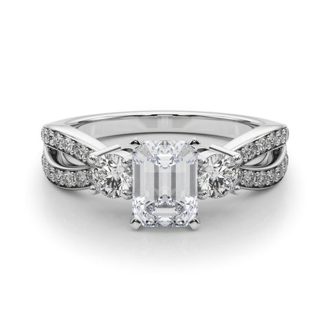 White gold Three-Stone Emerald Cut Diamond Twist Band with Prong Setting