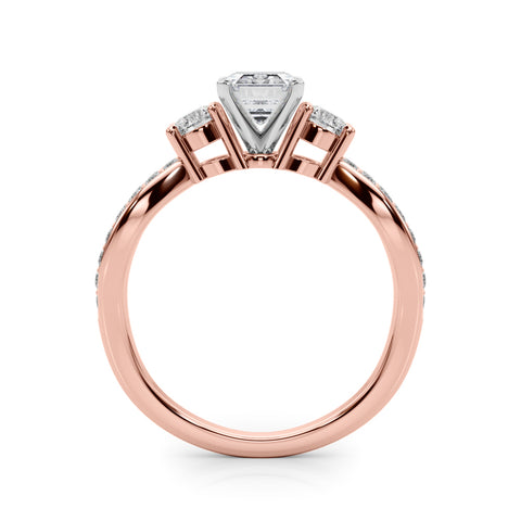 Rose gold Three-Stone Emerald Cut Diamond Twist Band with Prong Setting