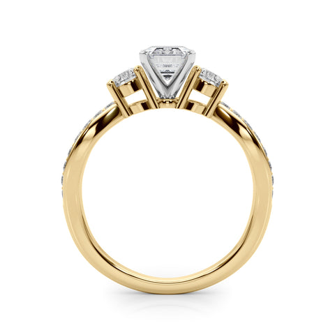 Yellow gold Three-Stone Emerald Cut Diamond Twist Band with Prong Setting