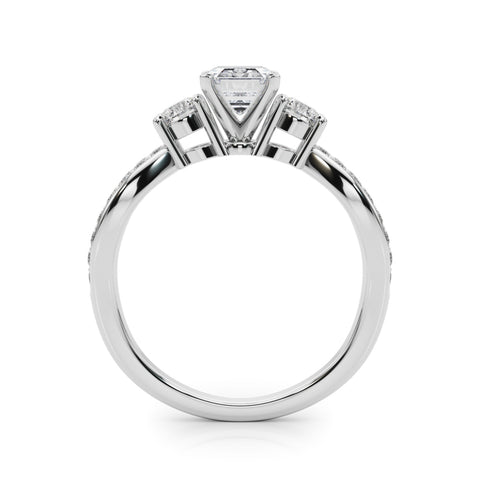 White gold Three-Stone Emerald Cut Diamond Twist Band with Prong Setting