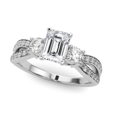 White gold Three-Stone Emerald Cut Diamond Twist Band with Prong Setting